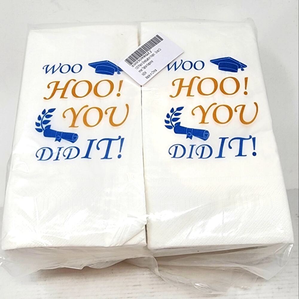 New Graduation Napkins 100 Count Strong Durable White‎ Blue Napkins Grad Party